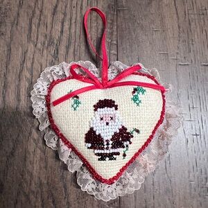 handmade cross stitch santa ornament vintage Granny core seed beads